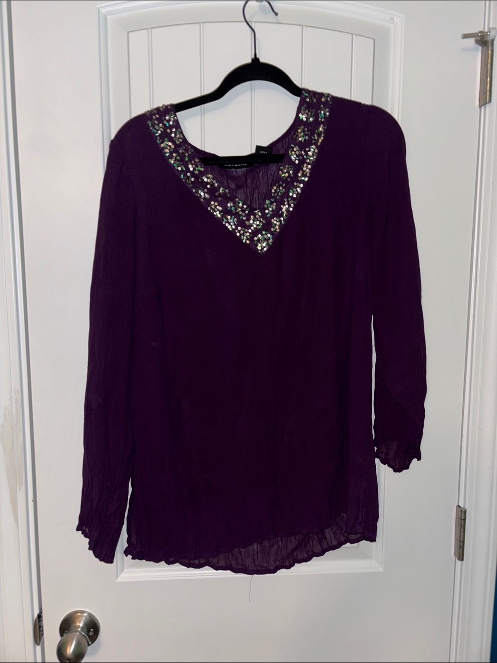 Beaded V-Neck Purple Women's Blouse